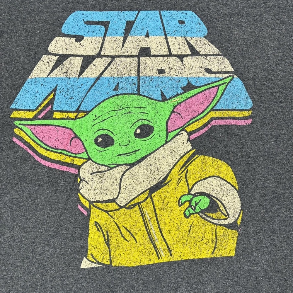 Star Wars Shirt Mens XL Gray Grogu Yoda Mandalorian Graphic Tee Retro Style